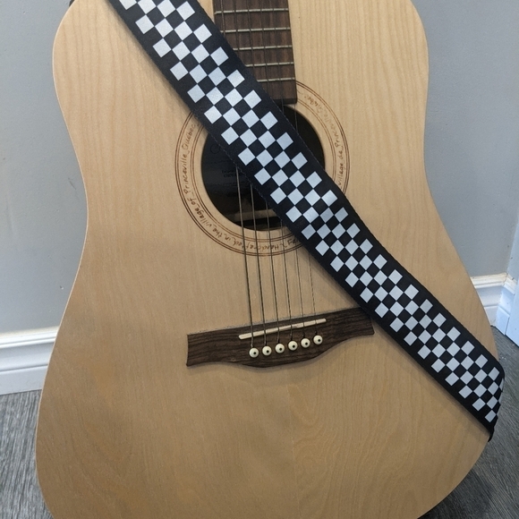 2/$15 NEW Black and White Checkered Guitar Strap- Leather Ends - Picture 4 of 4